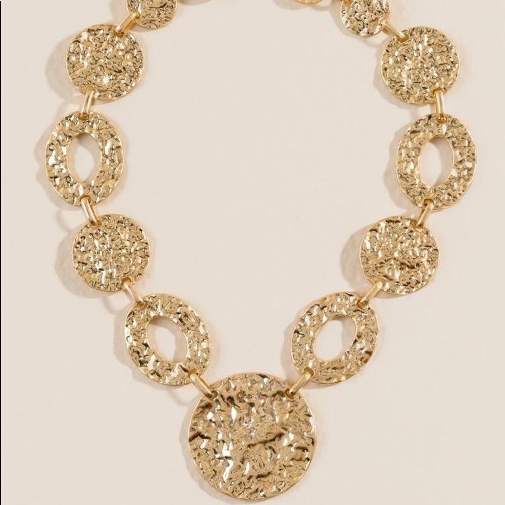 Melly Gold Textured Circle Link Statement Necklace